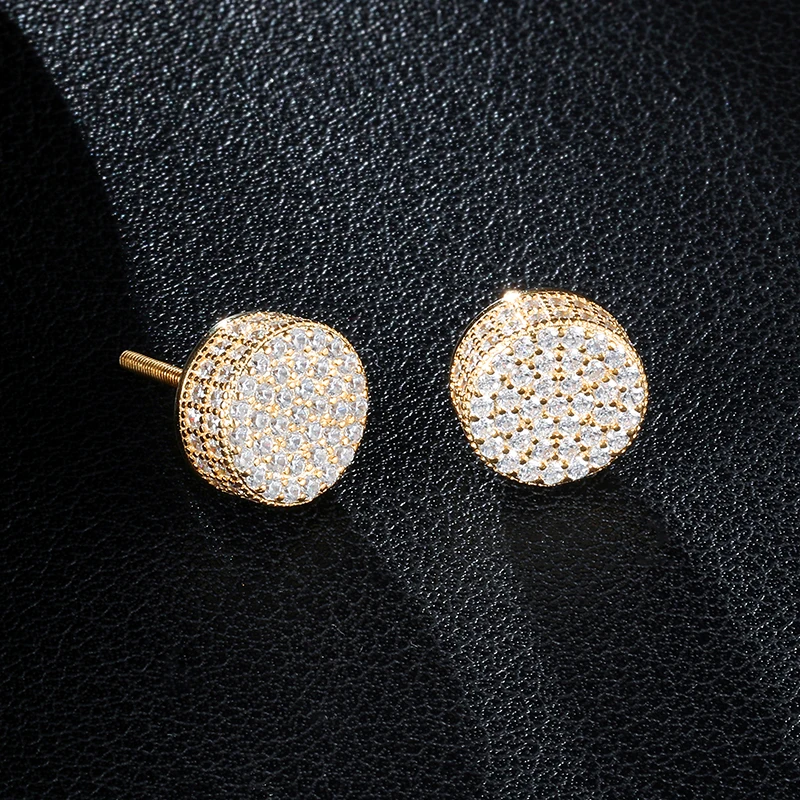 1 пара медные сережки гвоздики в стиле хип хоп с фианитом и круглой формы Золотая