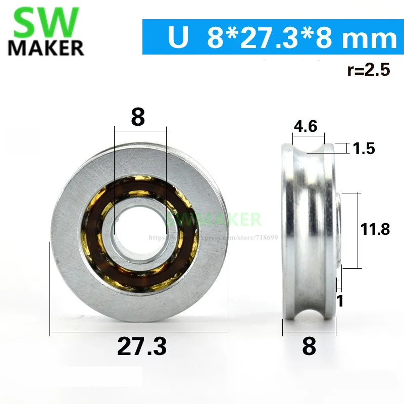 

10pcs 8*27.3*8mm U groove, metal guide wheel, antirust lifting pulley, silent bearing steel for 5mm diameter guide / rope