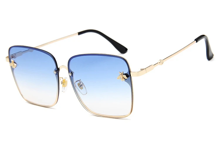 Gold Clear Blue TOYEARN, Ретро стиль, женские солнцезащитные очки без оправы, квадратные, для женщин,, новая мода, маленькие пчелиные очки, градиентные солнцезащитные очки для женщин - Цвет линз: Gold Clear Blue