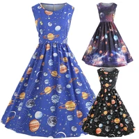 2022 summer cosmic sky planet women 2022 sexy girl pleated vintage printing starry space sweet dress