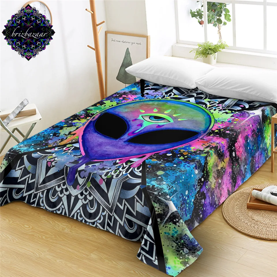 Простыня Trippy Alien от Brizbazaar Королевский акварельный плоский простынь покрывала с