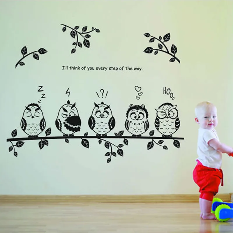 

Cartoon Owls on tree wall stickers for Kids room Vinyl Home Decor Mural removable Decals decorations animal stickers on the wall