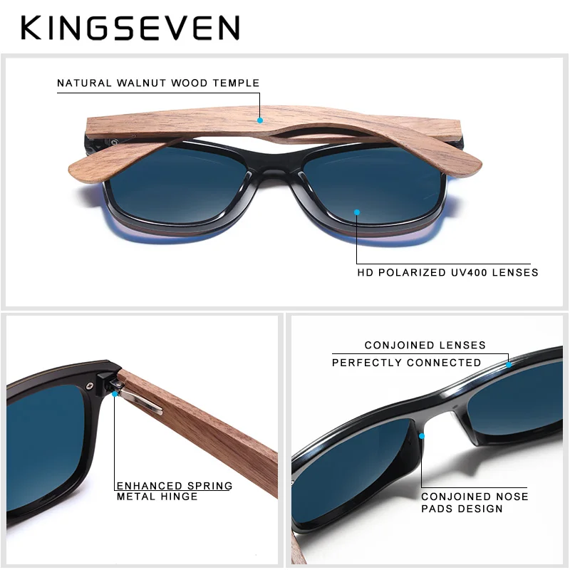 KINGSEVEN Fashion Men Sunglasses Polarized Walnut Wood Mirror UV400 Lens Sun Glasses Women Brand Design Colorful Shades Handmade