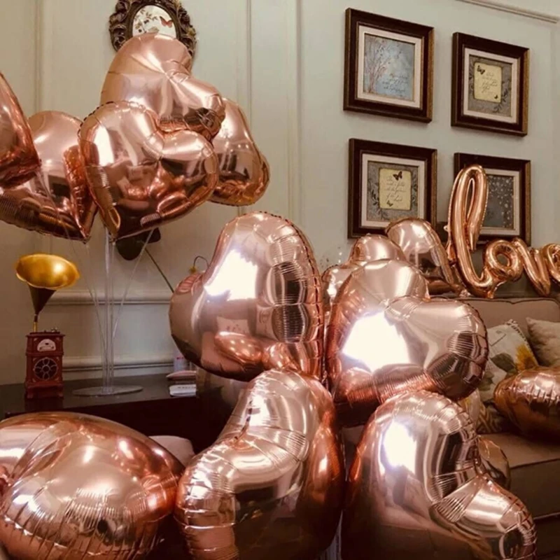 

10pcs/lot Rose Gold Heart Shape Foil Helium Balloon Love Wedding Decoration Birthday Party 18inch Star Ballon Baby Shower Globos