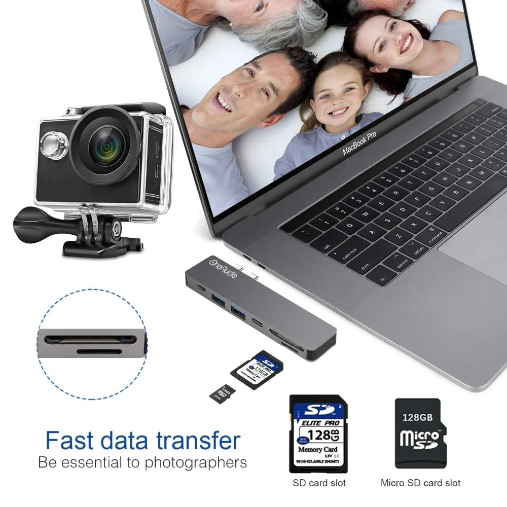 OneAudio USB C концентратор Thunderbolt 3 Type адаптер с 4K HDMI PD 2 0 Micro SD TF кардридер для Macbook Pro 13