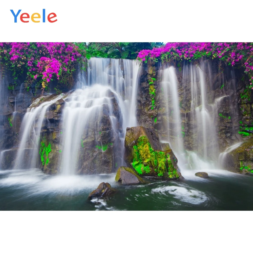 Yeele водопад Горный Цветок Трава Пейзаж Весна фотография фон Индивидуальные