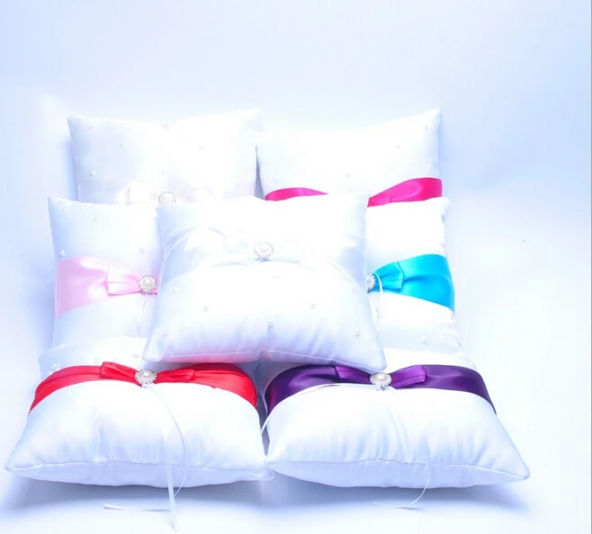 Белая Квадратная жемчужная бантик атласная лента свадебное кольцо подушку для