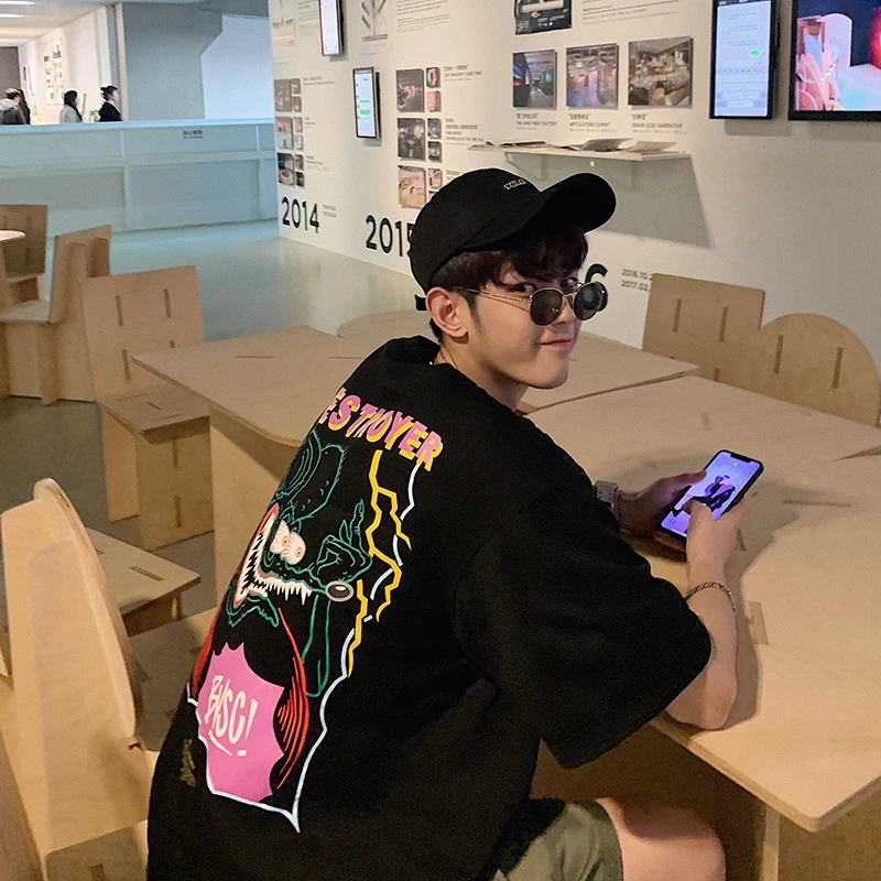 Футболка с коротким рукавом MANVALUE свободные футболки принтом на спине для