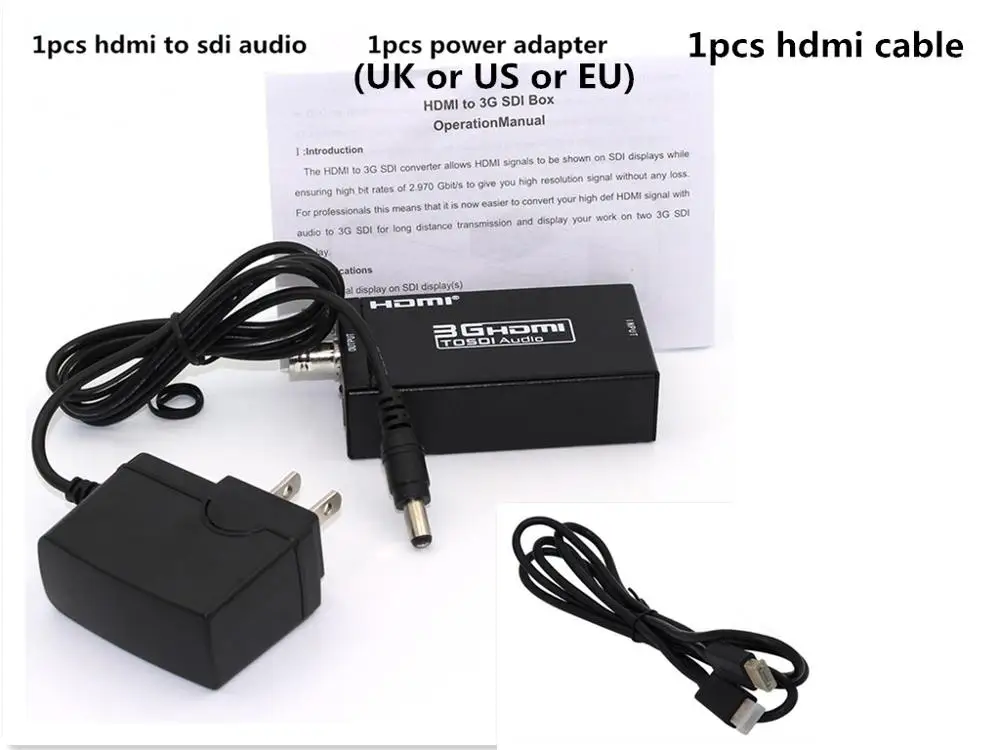hdmi cable 1 штука только Мини 3g 1080P HDMI To SDI SD-SDI HD-SDI 3G-SDI HD видео конвертер с адаптером питания в розницу посылка - Цвет: hdmi cable