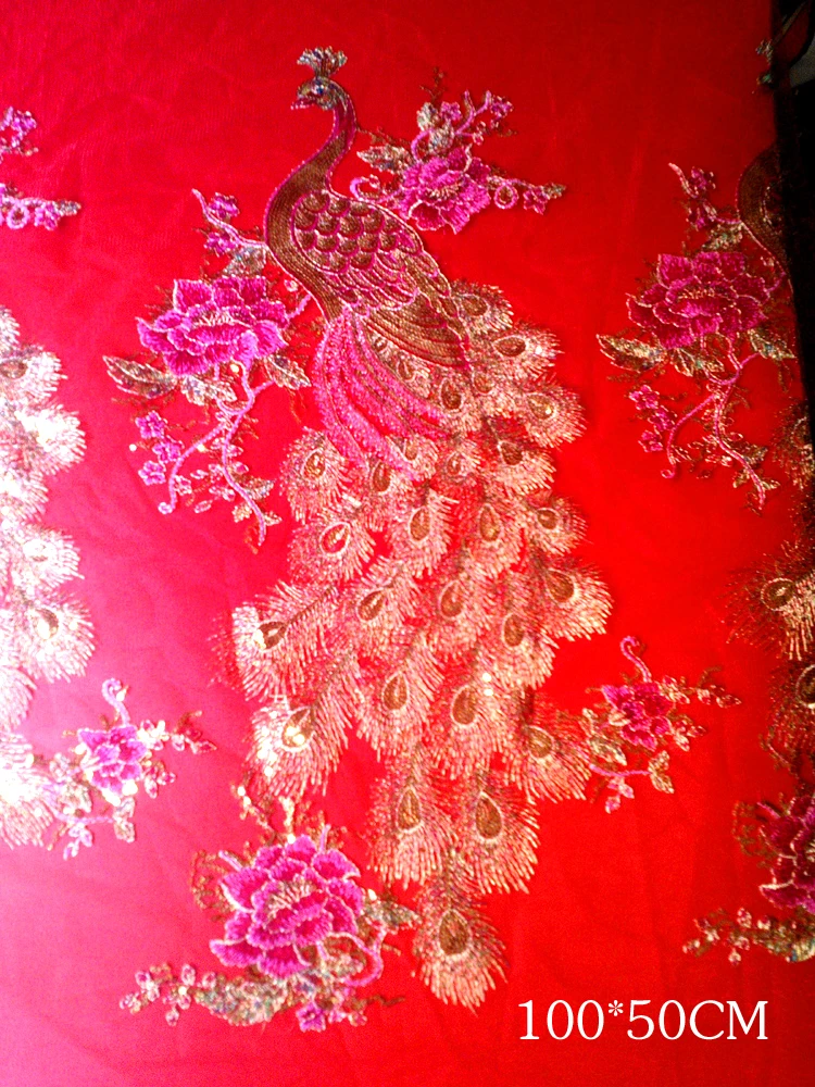 L Sequins Golden Peacock Exquisite Embroidery Cloth AffixedDIY Clothing Accessories RS971 | Дом и сад