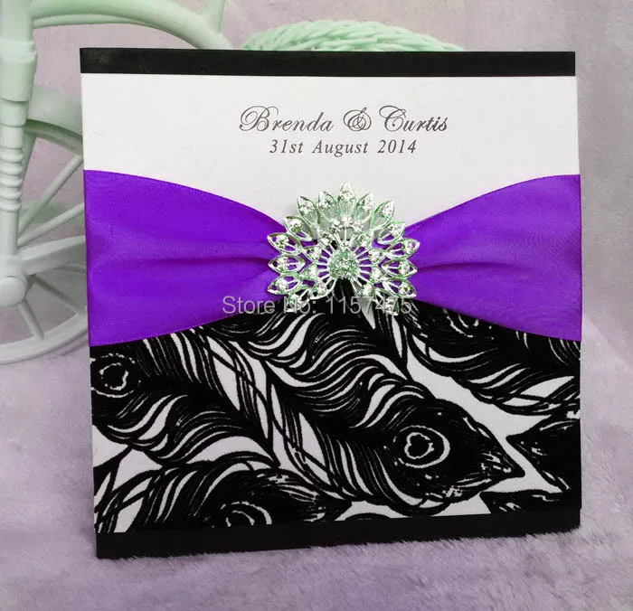 HI1065 черный и белый цвет приглашение на свадьбу карта с флокировкой перо павлина