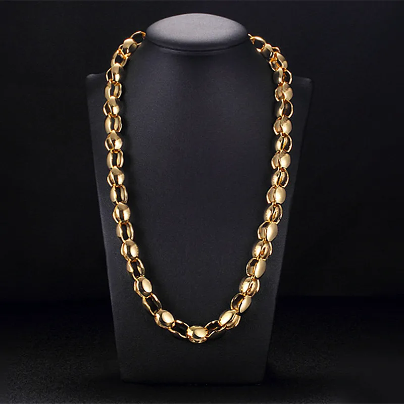 YIXI Trendy Men Curb Cuban Link Chain Necklace Bracelet Boys Mens Fashion Gold Color Copper Ethiopian Mexico Male Jewelry Set | Украшения и