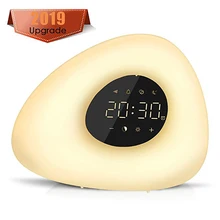 Alarm Clock Wake up Light Sunrise Sunset Simulation with 10 Nature Sounds 7 Colors Light Touch Control RGB Dimmable Night Lamp