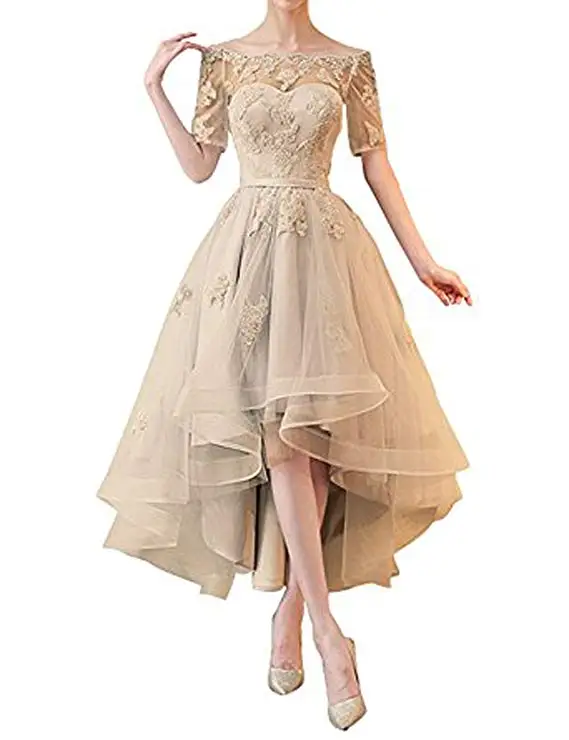 Шампанское Erosebridal/платье для выпускного вечера с низким вырезом, новинка, вечерние платья со шнуровкой на спине, простая аппликация, лиф, короткий рукав, 48 часов - Цвет: Шампанское
