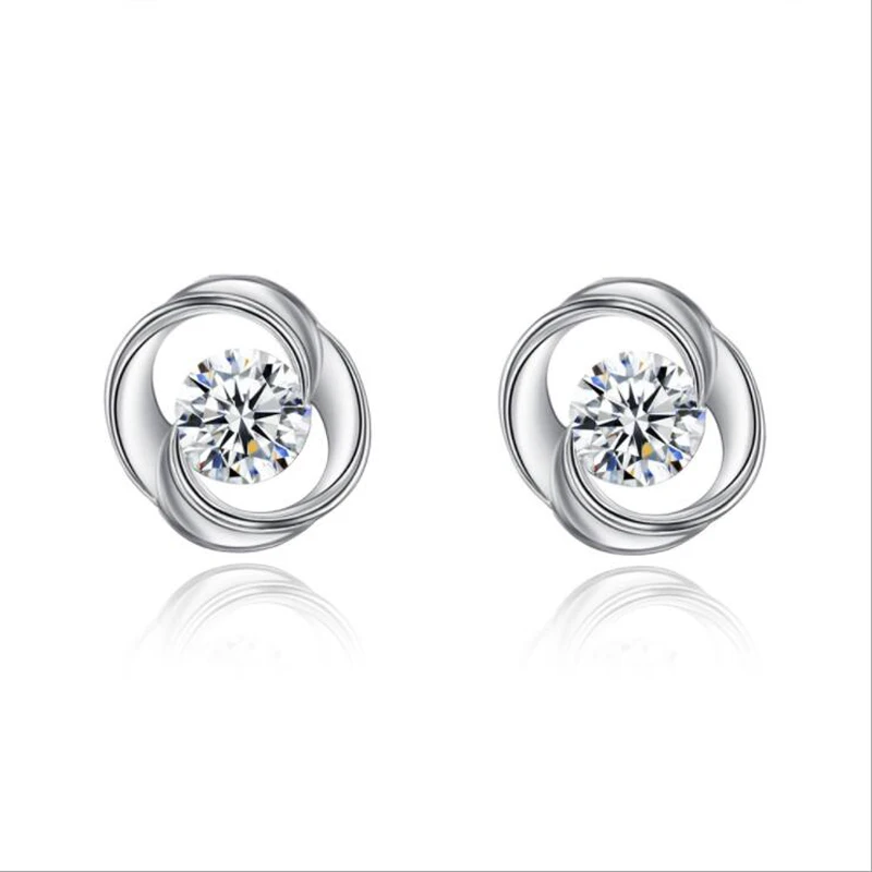 

KOFSAC New Pure Silver 925 Stud Earrings For Women Simple Classic Rotate Flower Shiny CZ Earring Jewelry Valentine's Day Gifts