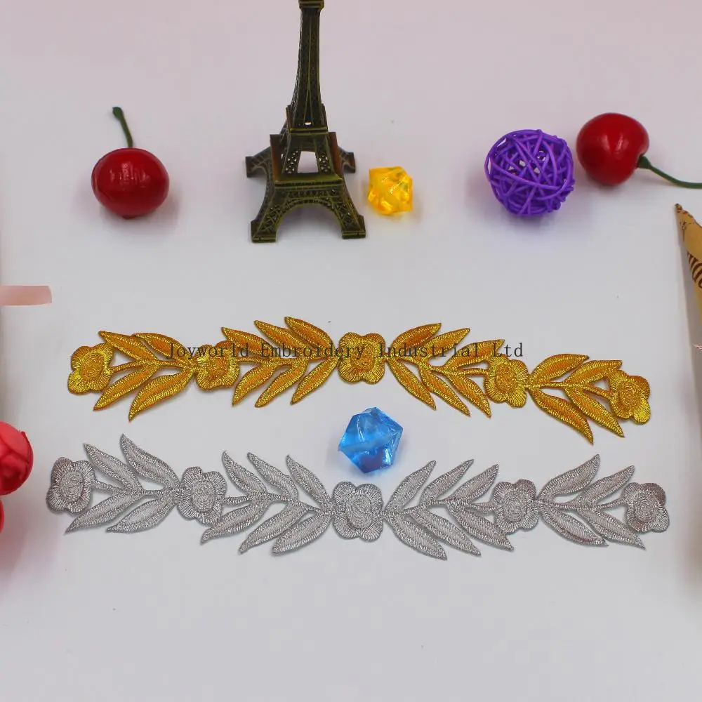 YACKALASI 10 шт./лот 3d Цветочные аппликации с вышивкой золотом 3 5*19 см|floral applique|iron appliquegold
