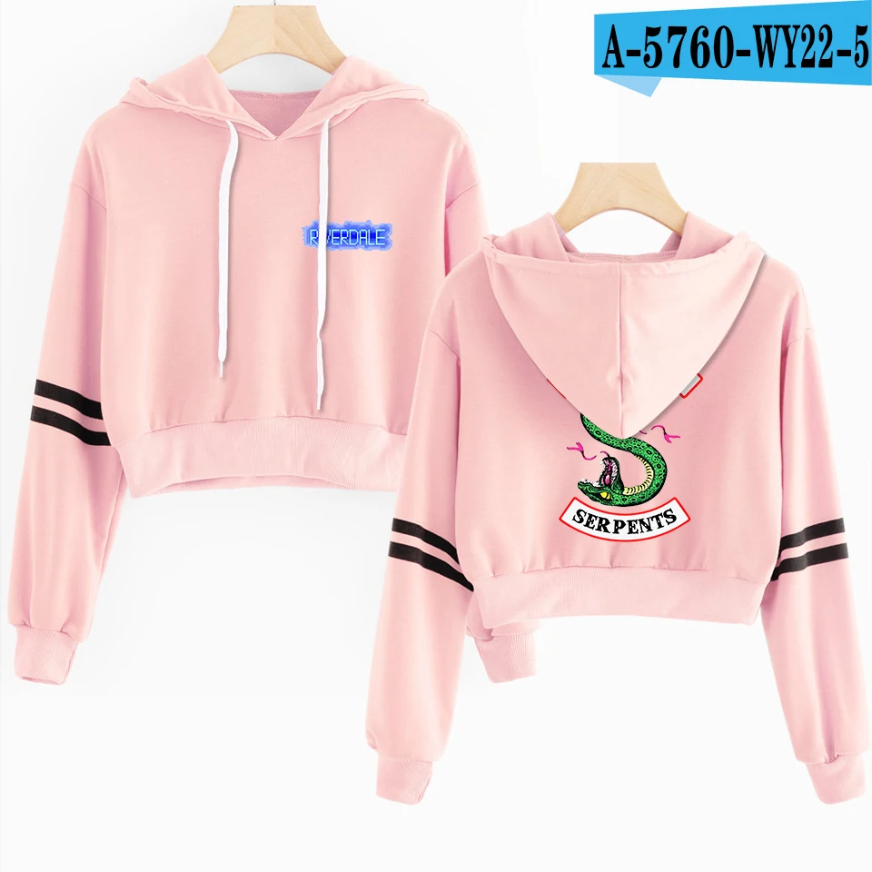 Pink Женская сексуальная укороченная толстовка с капюшоном с принтом змеи ривердейла Southside harajuku, Весенняя Горячая Распродажа, повседневные толстовки, свитшоты размера плюс - Цвет: Pink