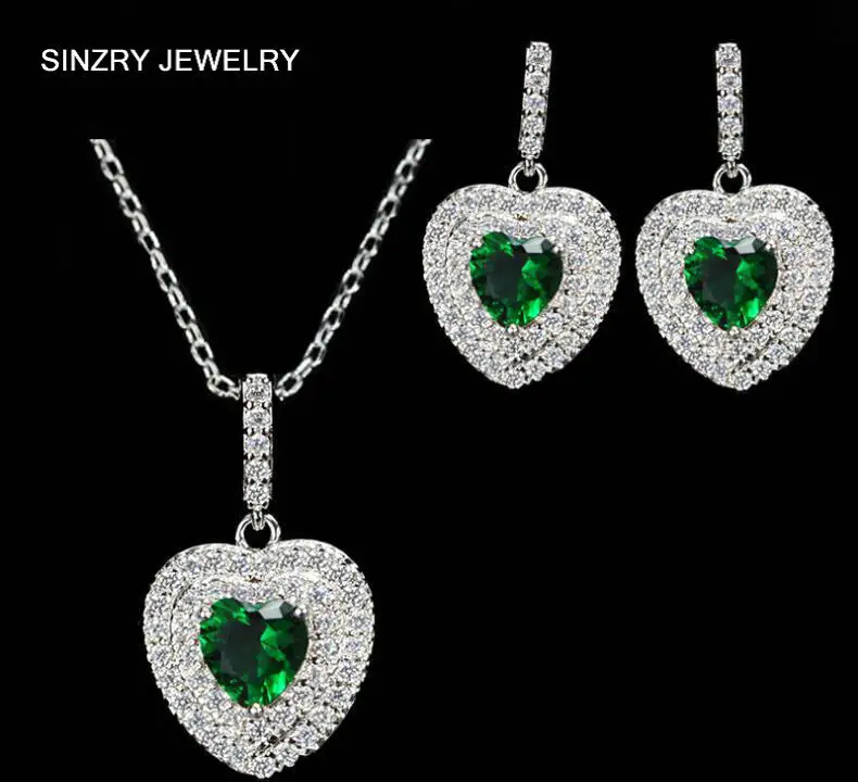 SINZRY new Clear white cut Cubic zircon micro setting heart shape pendant necklace earrings jewelry sets | Украшения и аксессуары