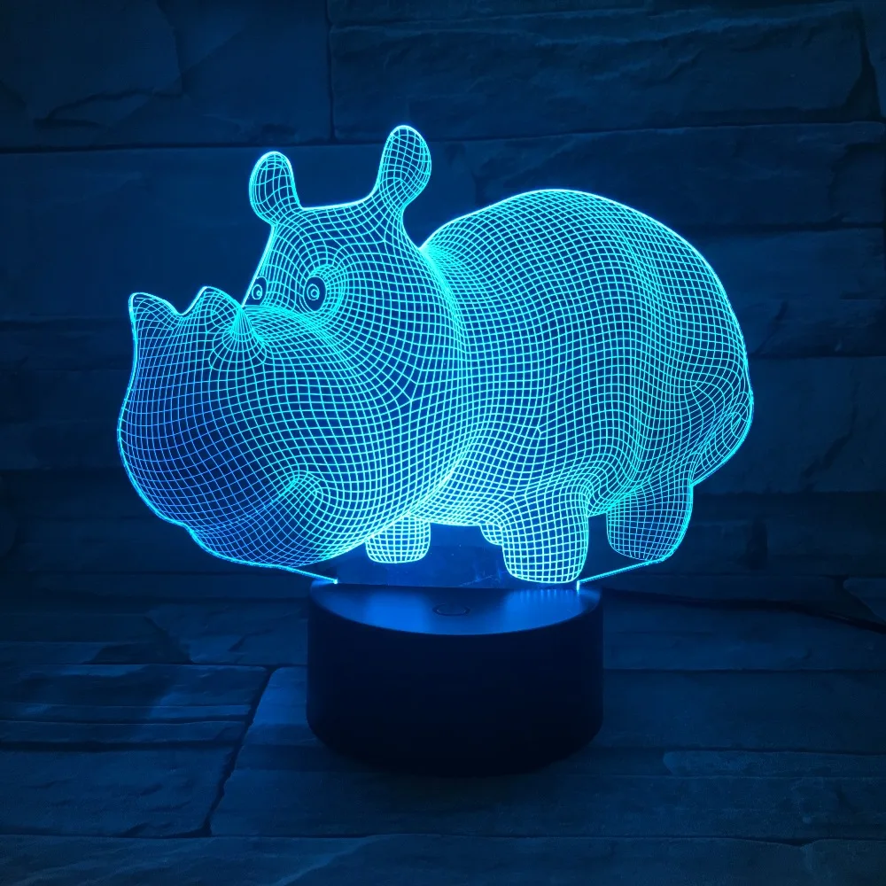 GX596 симпатичный Бегемот USB 3D лампа 7 цветов сенсорный светильник для спальни s