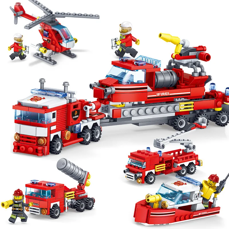

80512 4 в 1 пожарные автомобили, вертолет, режим фигурок, строительные блоки, совместимые с LEGO, городские игрушки для детей, подарок для детей