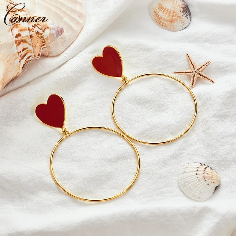 Red Love Heart Earrings for Women Gold Big Round Circle Drop 2019 Lady's Statement Jewelry pendientes mujer Q4 | Украшения и