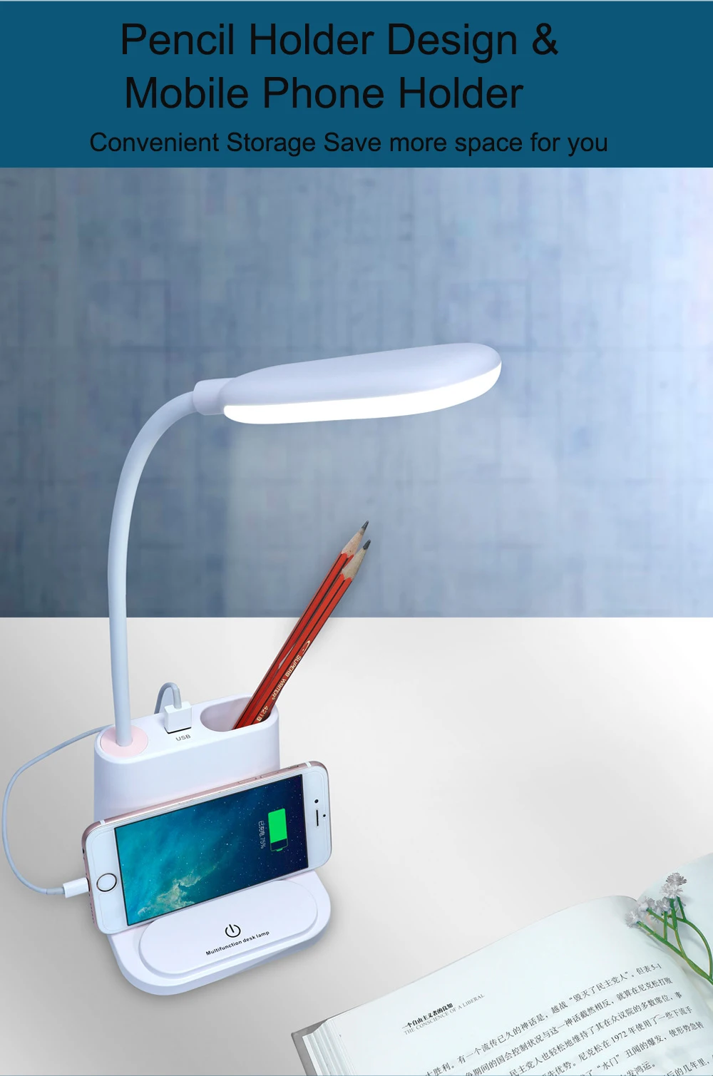 Многофункциональный сенсорный usb-держатель для ручек светодиодный настольный светильник для студентов, офиса, спальни, настольная лампа для чтения
