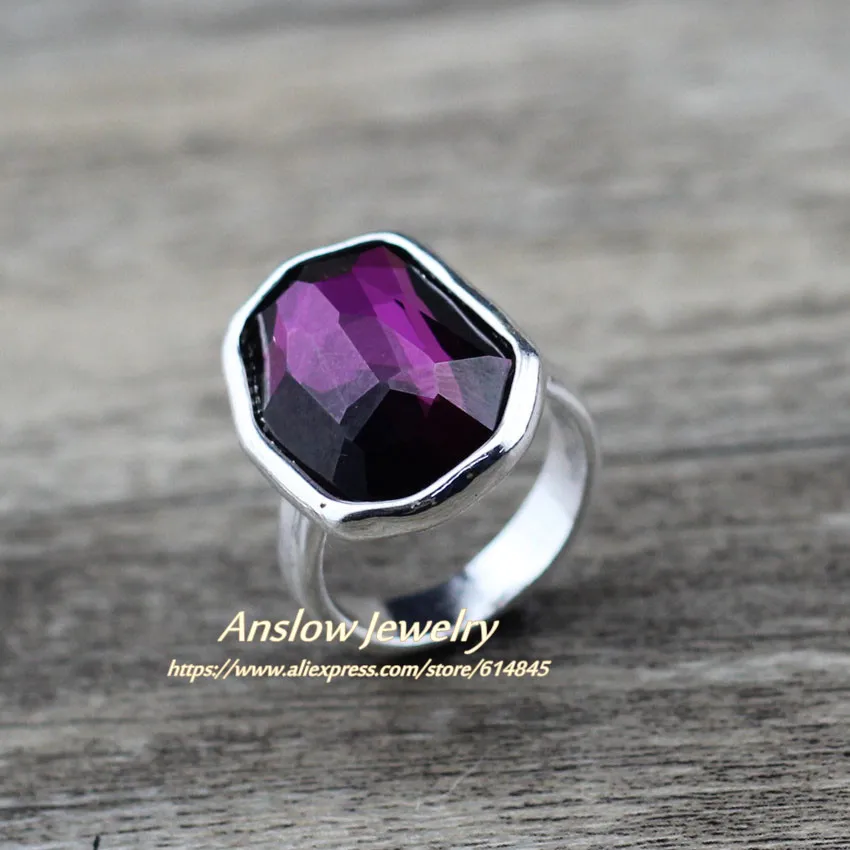 ancient silverpurple Anslow Трендовое Брендовое модное ювелирное изделие Серебряного и золотого цвета, большое кольцо на палец с неправильным кристаллом для женщин, обручальное кольцо LOW0006AR - Цвет основного камня: ancient silverpurple
