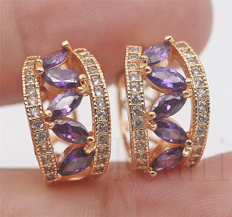 Purple Роскошные серьги-кольца с цирконом для женщин, радужные серьги с зеленым фиолетовым камнем, модные ювелирные изделия для свадьбы, Подарок на годовщину - Окраска металла: Purple