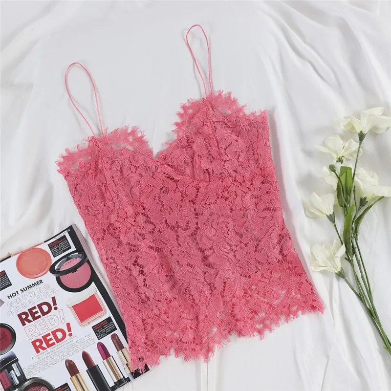 Женский кружевной топ без рукавов Облегающая майка с v образным вырезом и