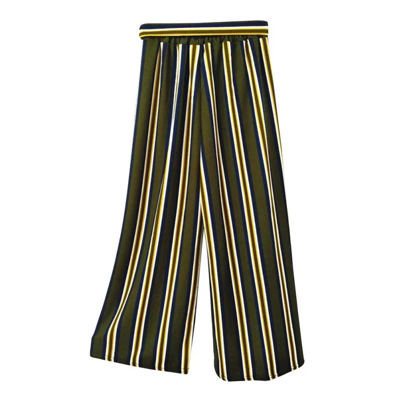 Свободные женские брюки в полоску с высокой талией и широкими штанинами длинные