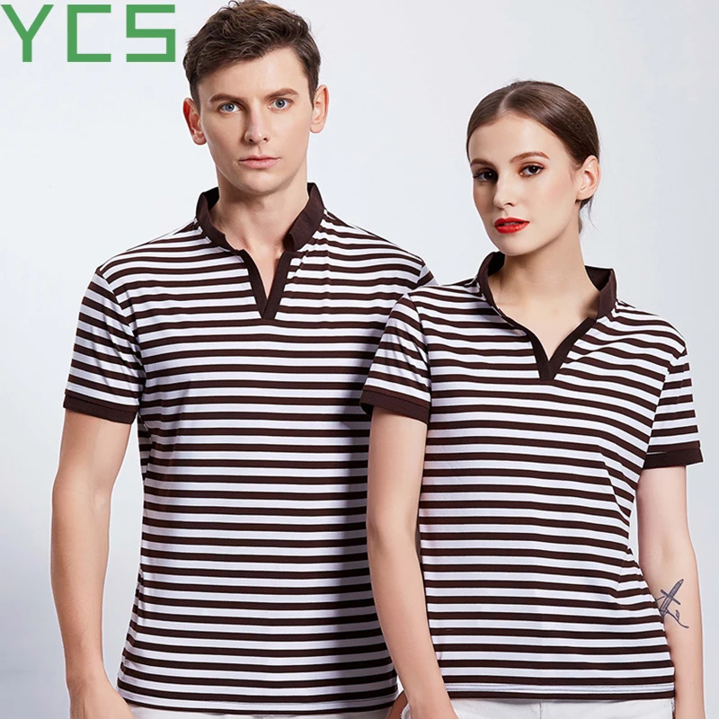 YSC Store 2019 Summer 65% Cotton short sleeve stripe couple tshirt Unisex men /tshirt ladies for company uniform | Женская одежда
