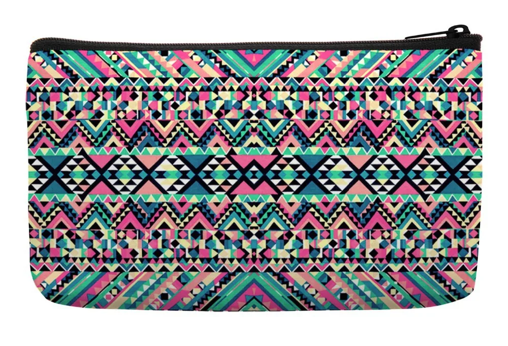 Косметичка для макияжа розовая бирюзовая с геометрическим рисунком | Багаж и