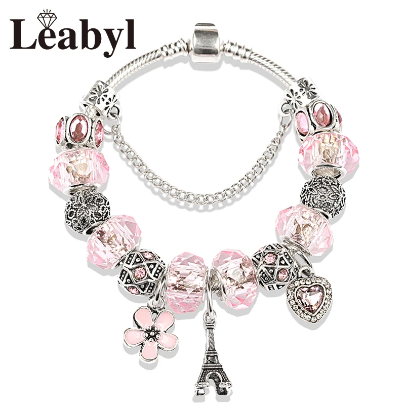 Leabyl ink Glass Diy Casual Charm Bracelet an Bead Eiffel Tower Heart for Women Fashion Jewelry Gift | Украшения и аксессуары