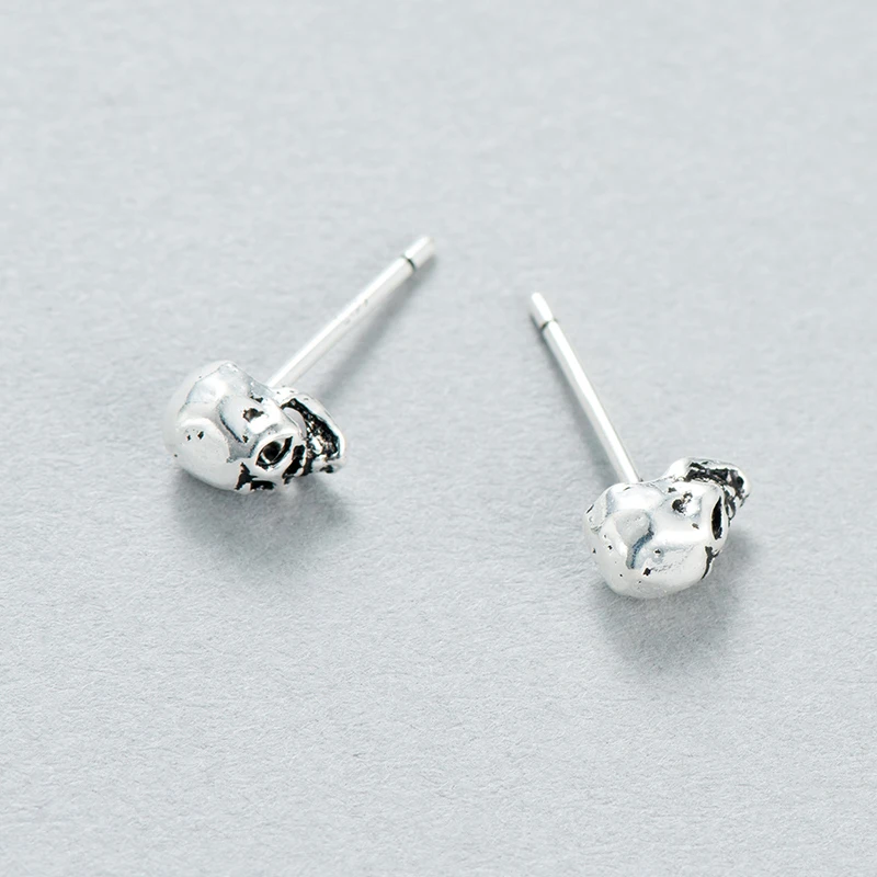 Jisensp Fashion Skull Stud Earrings Steampunk Punk Jewelry 100% 925 Silver Earings Retro Hollow Skeleton Piercing Ear Gothic | Украшения и