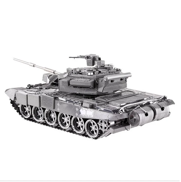 Модель танка T90A серебристого цвета 3D лазерная вырезка Обучающие игрушки сделай