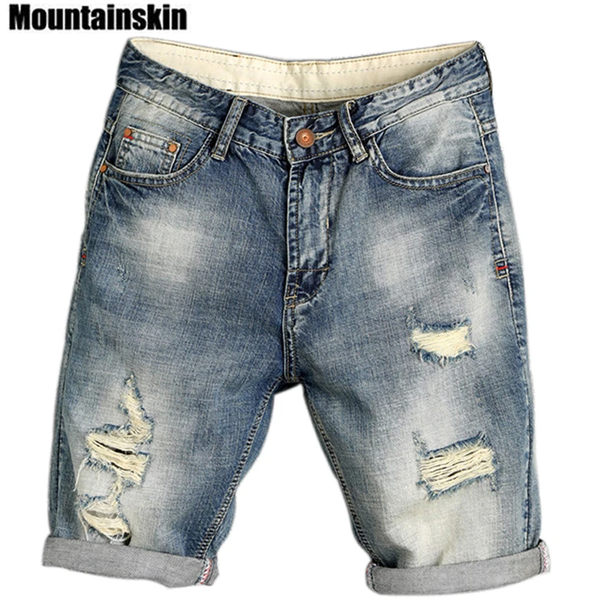 

Mountainskin Summer Men's Jogger Ripped Denim Shorts Hole Pop Streetwear Male Jeans Thin Fashion Brand Male Jeans SA169