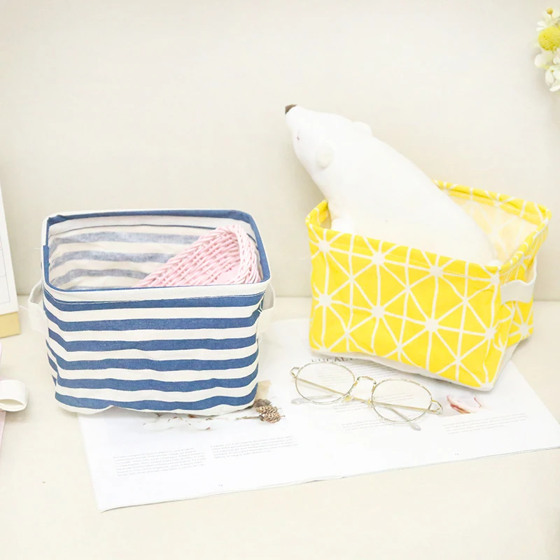 1pc Cotton Linen Desktop Storage Basket Organizer for Sundries Box Small Table Space-Saving Bags | Дом и сад