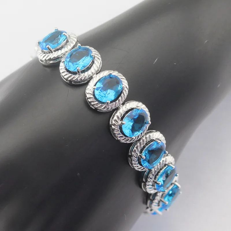 Круглый Серебристый Цвет Ожерелья/Подвески Серьги Кольца браслет Создан Голубой