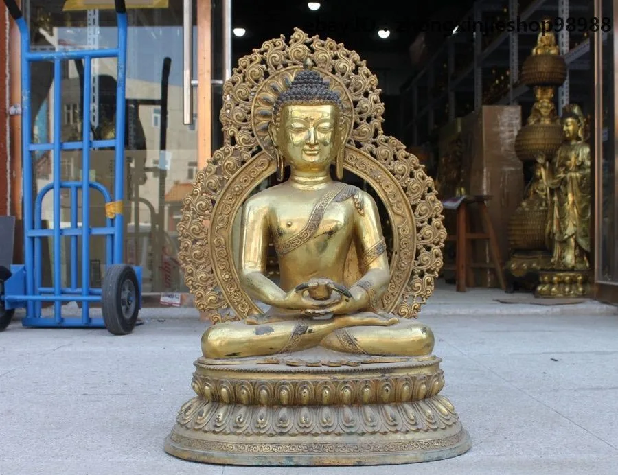 FREE Shipping Tibet Tibetan Bronze Gilt gild Buddhist Amitabha Sakyamuni Buddha Statue Mascot People | Дом и сад