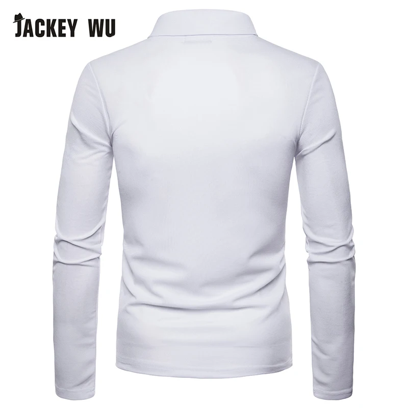JACKEYWU Мужская рубашка поло 2019 Мода v образный вырез с длинным рукавом футболки