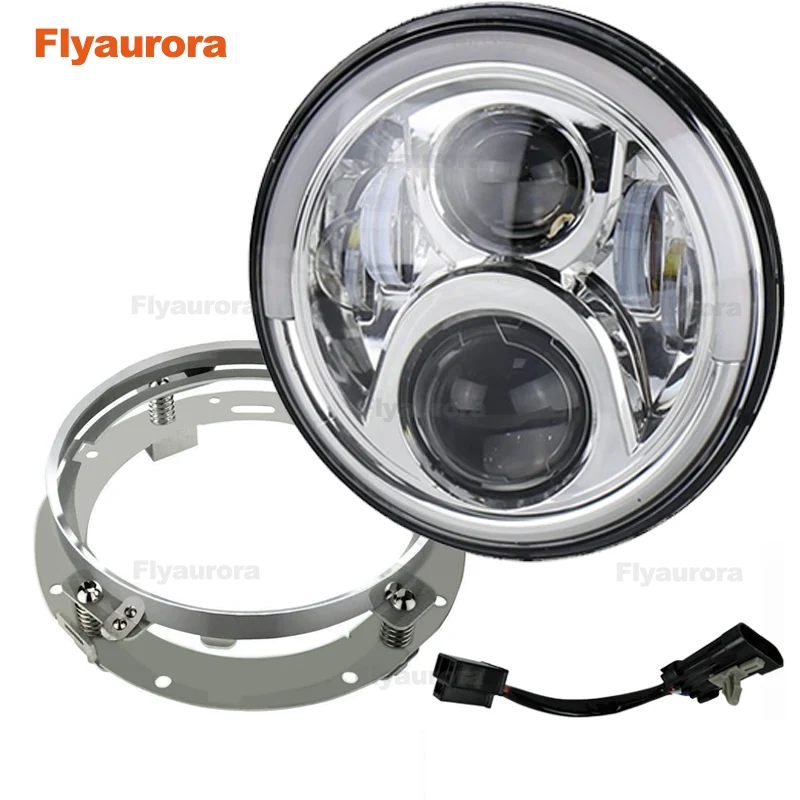 Silver set 4 Flyaurora 1 шт. передние бамперные фары 60 Вт Автомобильные светодиодные H4 7 дюймов автомобильные аксессуары для Jeep Wrangler Jk suzuki samurai - Цвет: Silver set 4