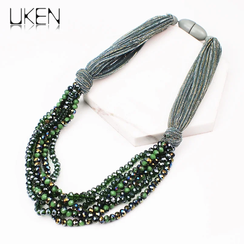 Multilayer Crystal Chunky Necklace For Women Handmade Beads Collar Statement Pendant Party Jewelry UKNE | Украшения и аксессуары