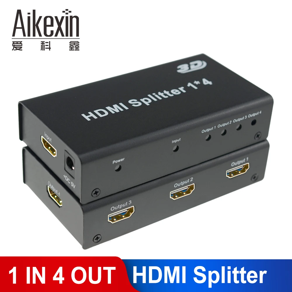 Сплиттер HDMI Aikexin 4 Way 1x4 порта видео сплиттер 1 в выхода 3D Full HD 1080P с адаптером