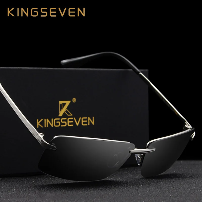 Мужские солнцезащ. Очки без оправы KINGSEVEN черно серые солнцезащитные очки с