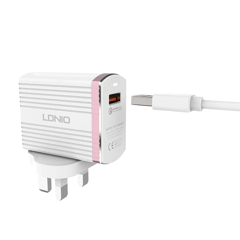 LDNIO A1302Q белый с розовым золотым ободом QC3.0 домашнее зарядное устройство Type