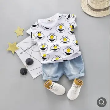 white Одежда для детей; летние детские джинсы; костюм с короткими рукавами; Комплект для мальчиков и девочек с принтом героев мультфильмов; милые хлопковые комплекты одежды для малышей; SY-F192226 - Цвет: white