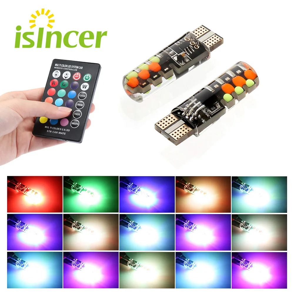 Автомобильный T10 W5W 12V RGB светодиодный Атмосфера фонаря ламповый патрон