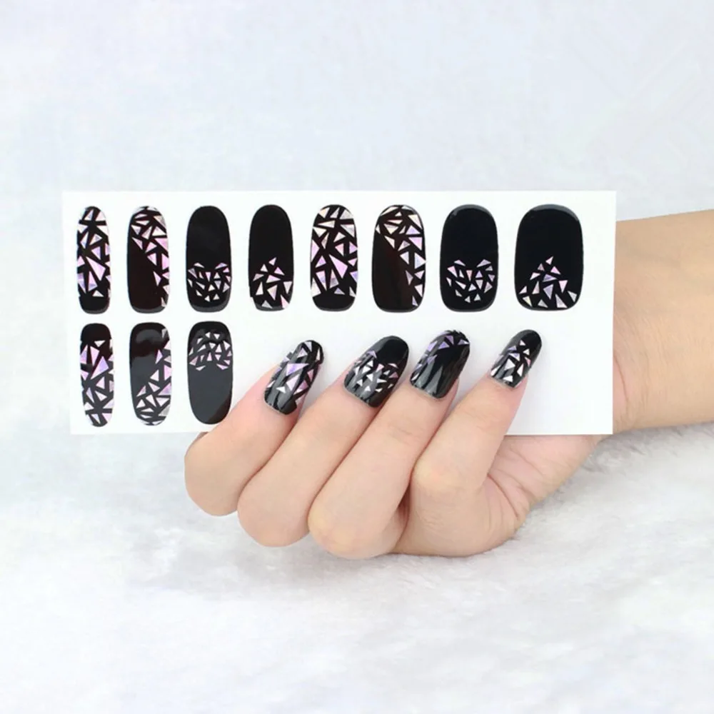 Красота наклейки для ногтей Лазерный черный стиль разбитое стекло клей полное