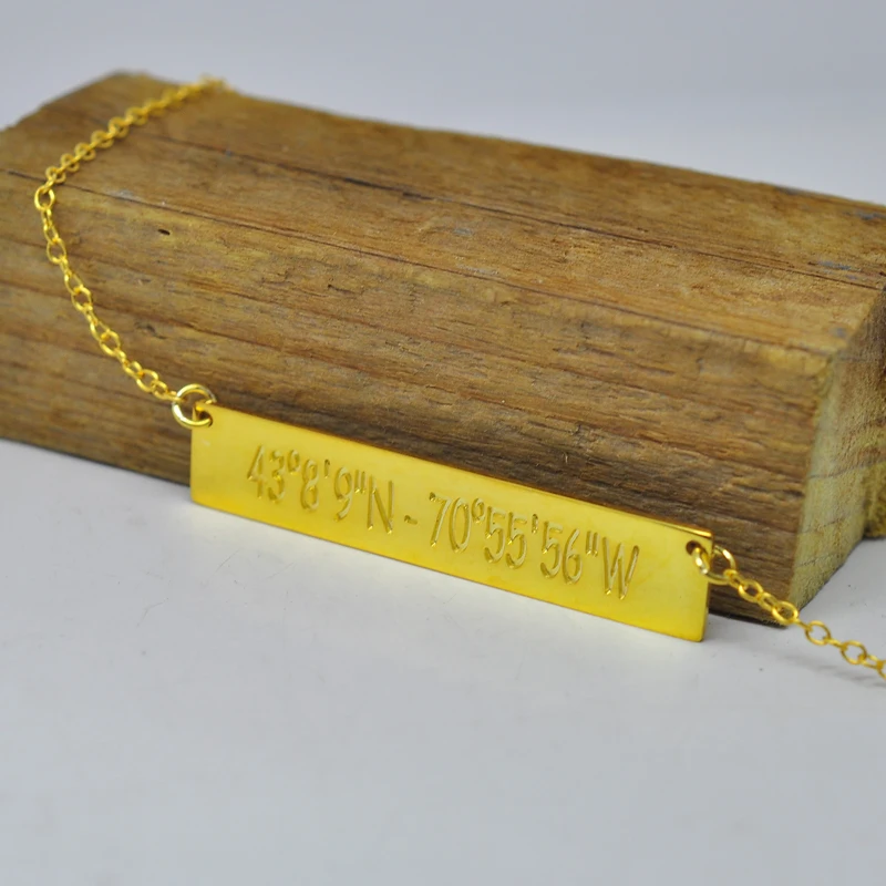 

Wholesale Personalized Gold Tag Engraved Longitude Latitude Necklace Custom Coordinate Pendent Keepsake Jewelry Collar