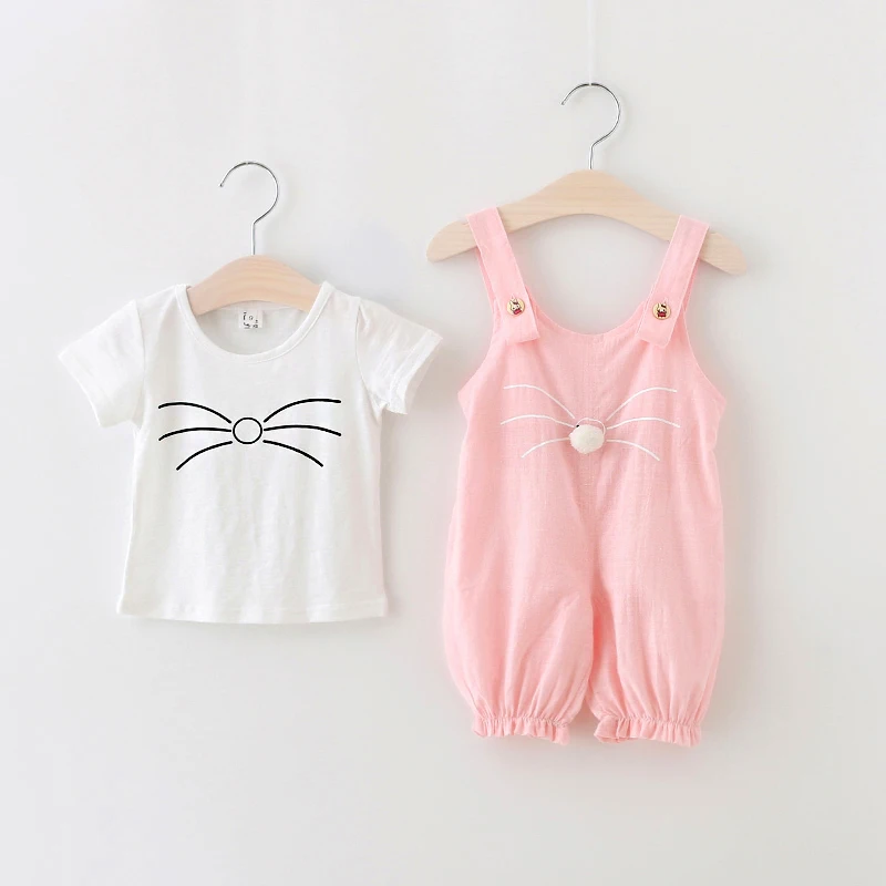 2 шт./комплект Детская футболка с рисунком кошки